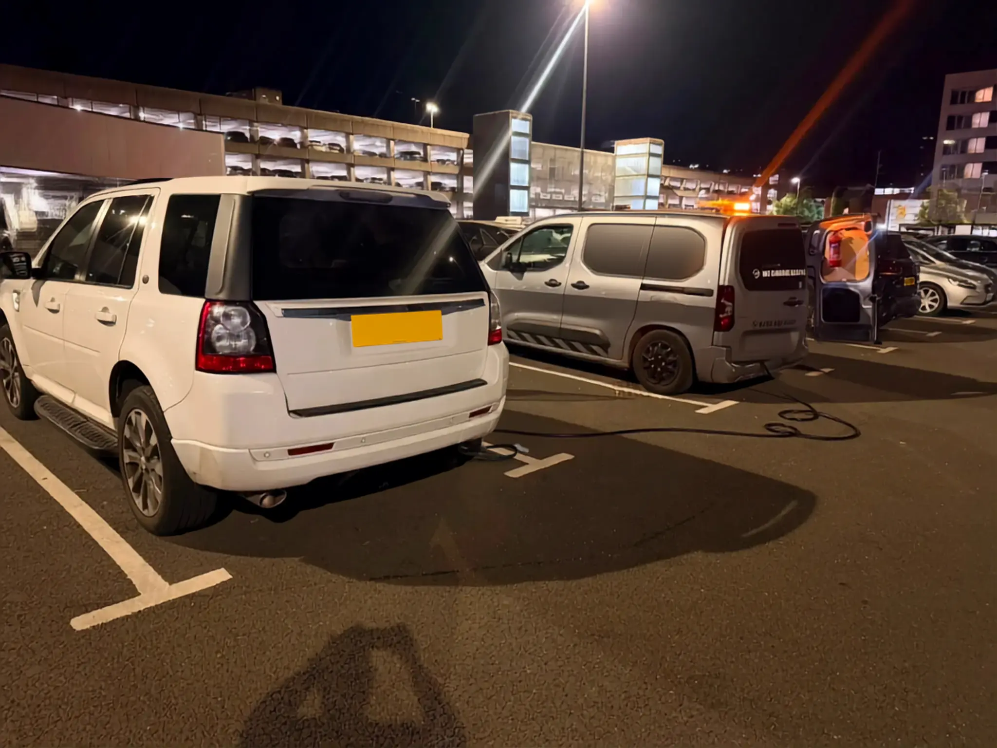 night time wrong fuel drain on a Land Rover in a multi storey car park